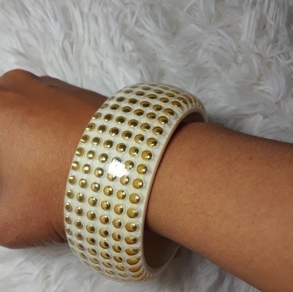 80's Style Chunky Gold Dot Bangle Bracelet